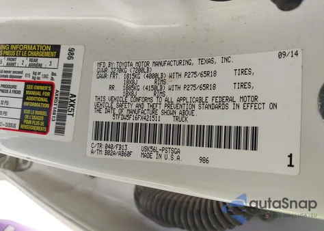 2015 Toyota Tundra Sr5 5.7L V8 из США, поврежденный, VIN 5TFDW5F16FX421511